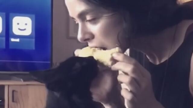 Özge kedisiyle birlikte mısır yedi