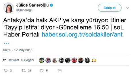 Jülide Sarıeroğlu’ndan twitter açıklaması