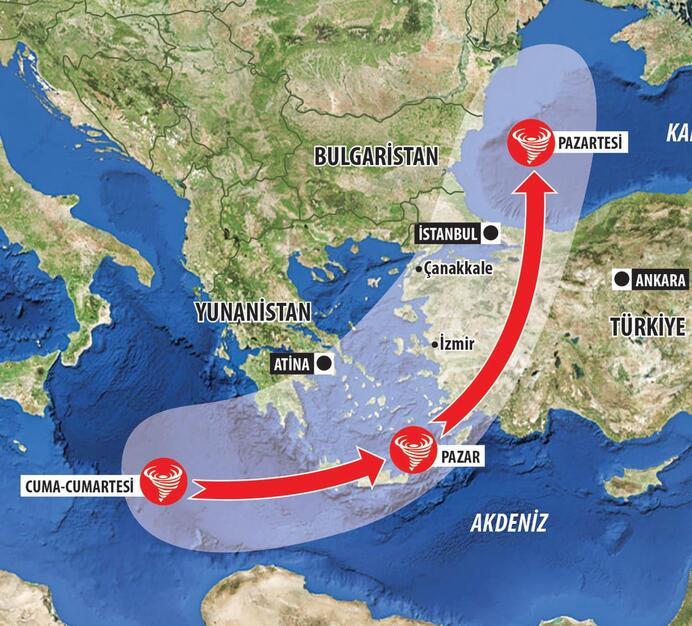 Yunanistan ve Türkiyede fırtına alarmı Zorba böyle geliyor