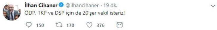 CHPli İlhan Cihanerden 20 vekil çıkışı Dikkat çeken tweet