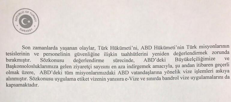 Son dakika: Türkiye de ABD vatandaşlarının vize başvurularını askıya aldı