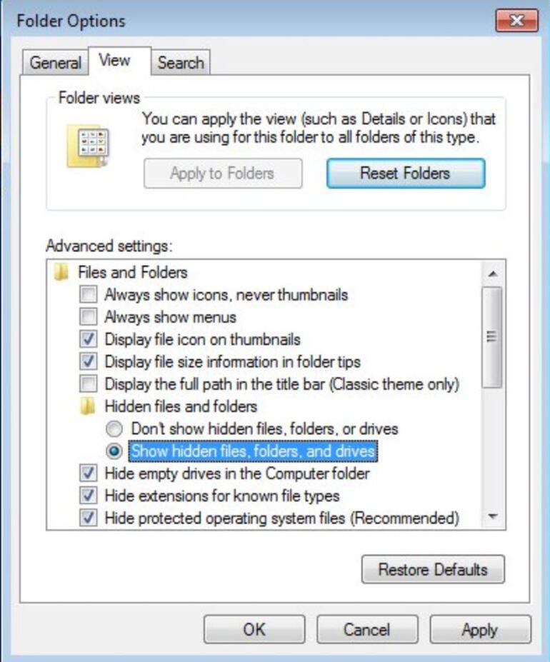 Windowsta gizli dosyaları göstermenin yolu