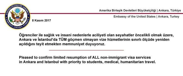 ABD Büyükelçiliğinden vize paylaşımı