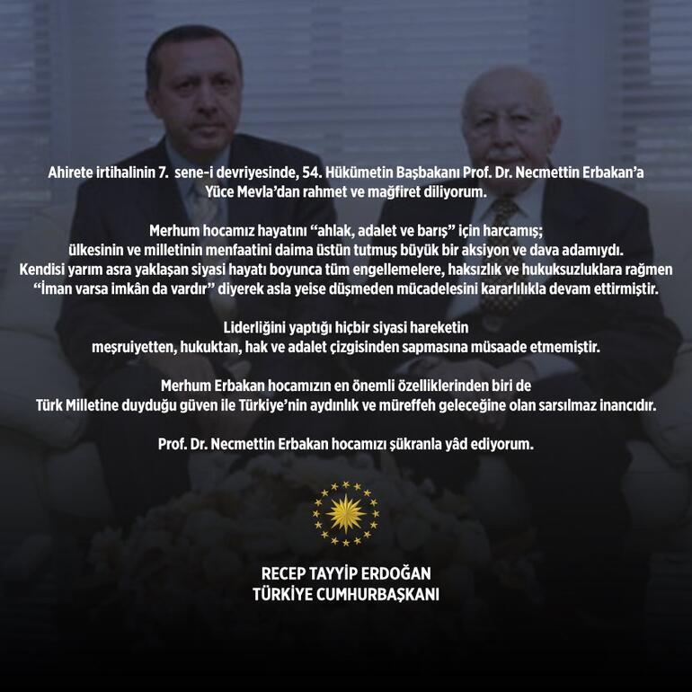 Erdoğandan Erbakanı anma mesajı