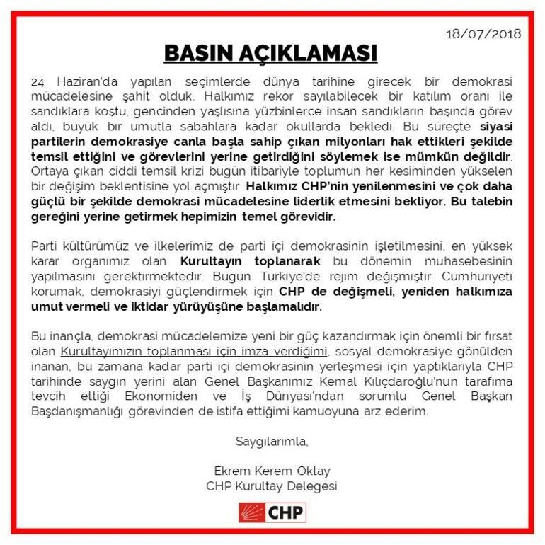 Kılıçdaroğlunun Ekonomiden Sorumlu Başdanışmanı Ekrem Kerem Oktay istifa etti
