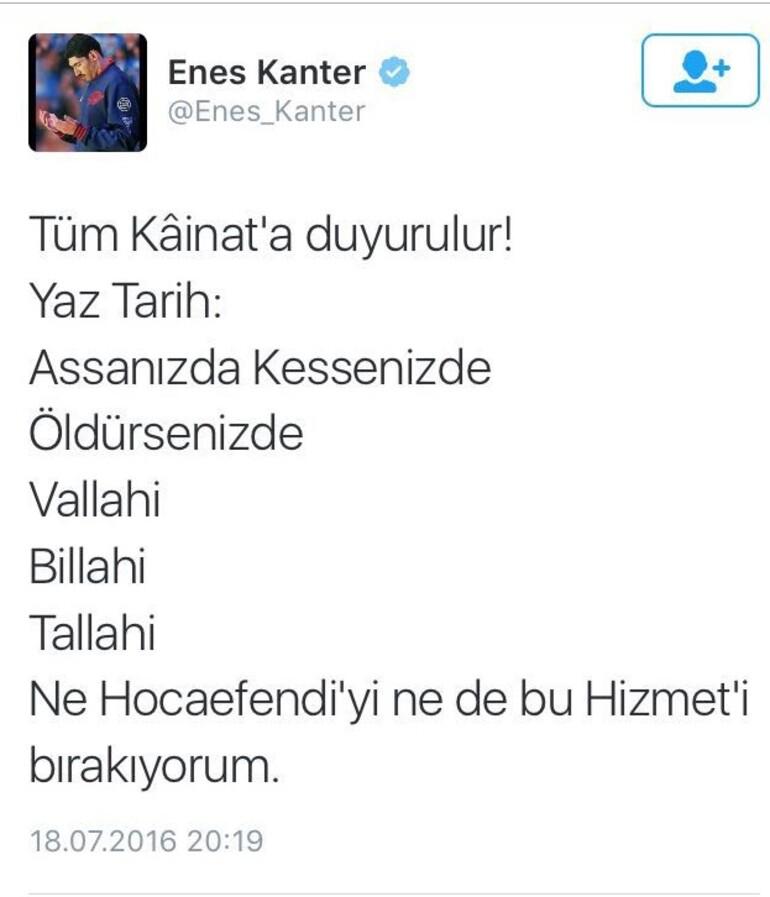 Enes Kanter'den tepki çeken Gülen tweeti