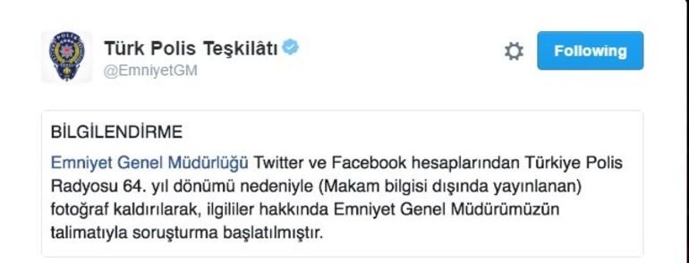 Emniyet'in Twitter hesabından yayınlanan fotoğrafa soruşturma