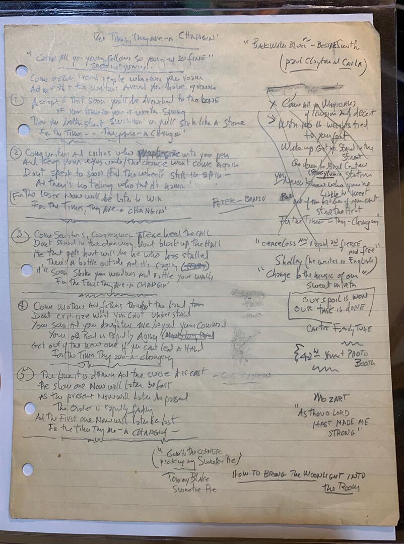 Dylan's 'Times They Are A-Changin' lyrics for sale for $2.2 million