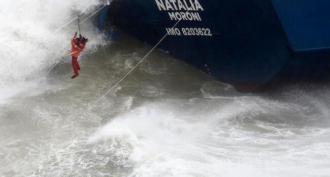 Crew members of ship aground in Istanbul rescued via rope line