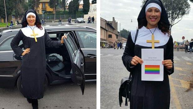 Rahibe kıyafeti giyen Türk travesti, İtalya’da Aile Günü mitingine alınmadı