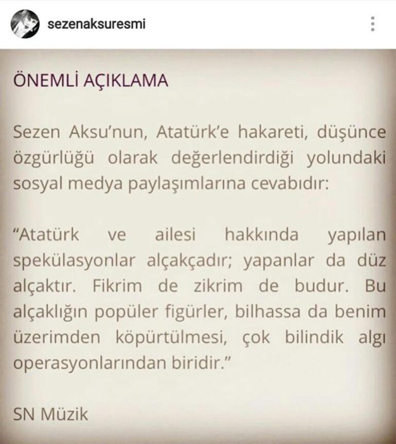 Sezen Aksu: Atatürk ve ailesi hakkında yapılan spekülasyonlar alçakçadır; yapanlar da düz alçaktır