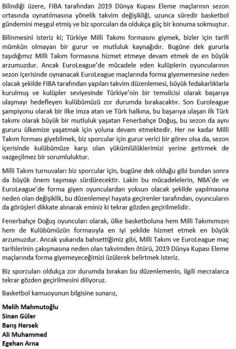 Fenerbahçeden flaş milli takım kararı