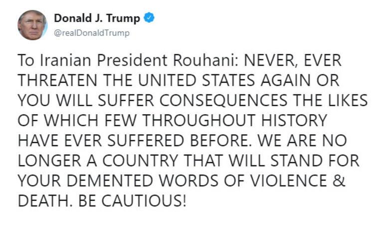 ABD Başkanı Trumptan Ruhaniye çok sert cevap