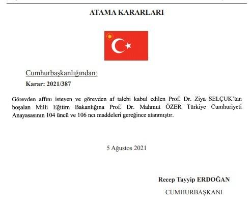 Son dakika... Milli Eğitim Bakanı değişti: Ziya Selçuk'un yerine Prof. Dr. Mahmut Özer atandı