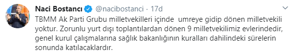 Naci Bostancı'dan 'Umreden dönen AK Partili vekil' iddiasına yanıt