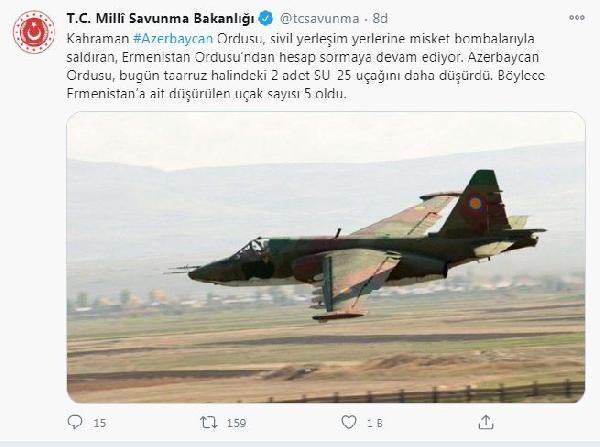 Son dakika: MSB duyurdu: Ermenistan'a ait düşürülen uçak sayısı 5 oldu