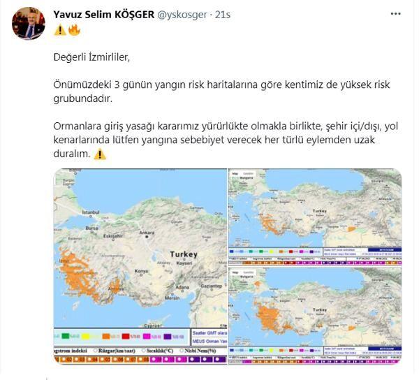 Ege Bölgesi ve Antalya orman yangınları riski açısından bugün ve yarın 'turuncu' kategoride... İzmir Valisi de uyardı