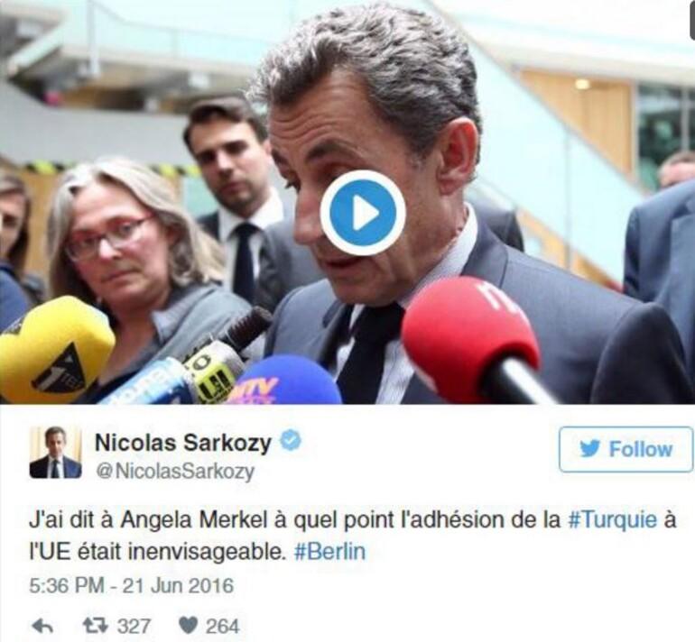 Sarkozy'den Merkel'e: Türkiye'nin AB'ye girmesi düşünülemez