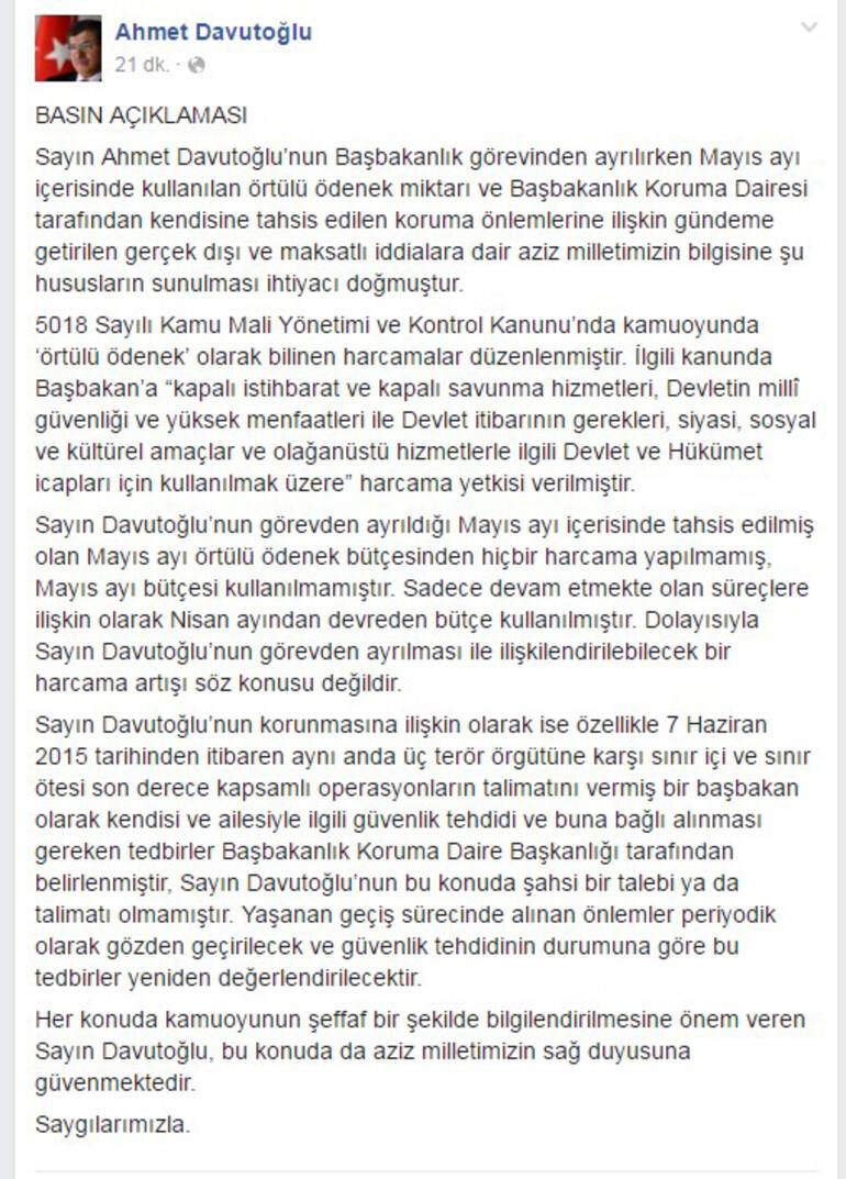 Davutoğlu iddialara Facebook'tan yanıt verdi
