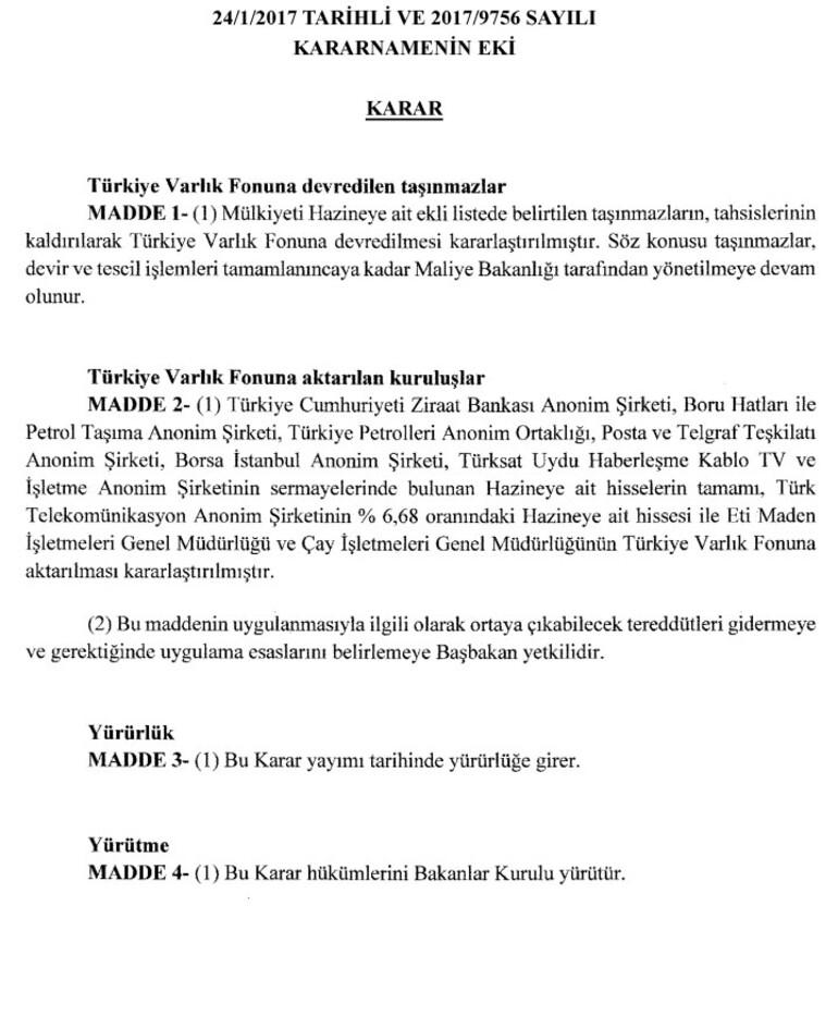 Son dakika: Ziraat Bankası, PTT, BİST, BOTAŞ, Çaykur, Eti Maden, Türksat Varlık Fonuna devredildi